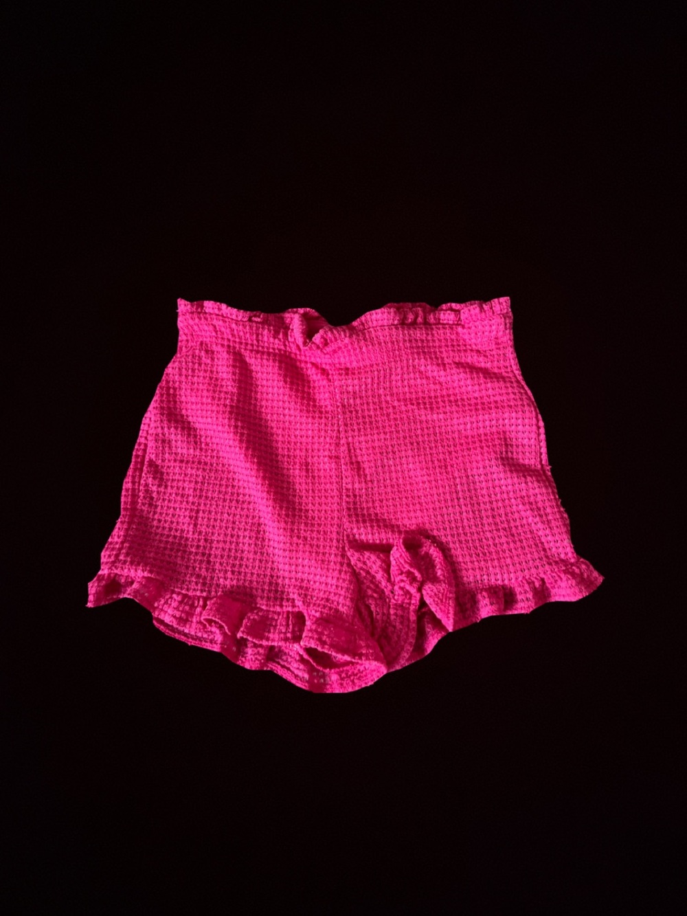 SHEIN Hot Pink Waffle Knit High Waist Ruffle Shorts